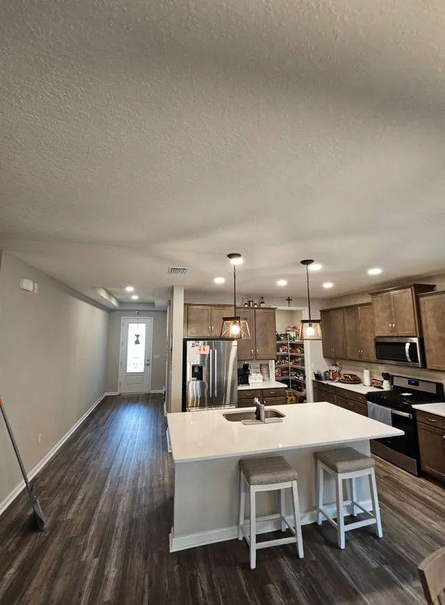 Kitchen island with pendant lighting